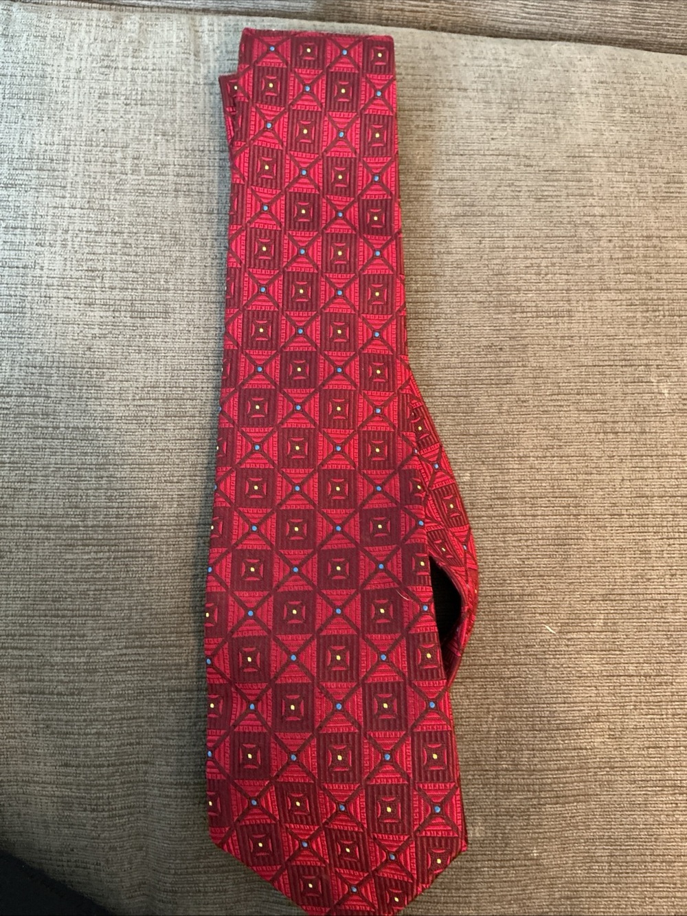 Robert Talbott Red Geometric Silk Tie with Navy Accents